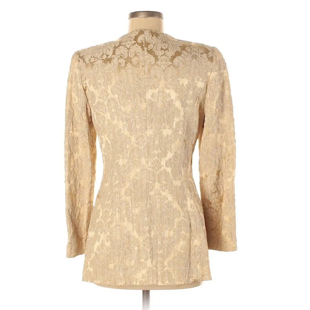 Carmen Marc Valvo Gold Jacquard Metallic Jacket - Image 2