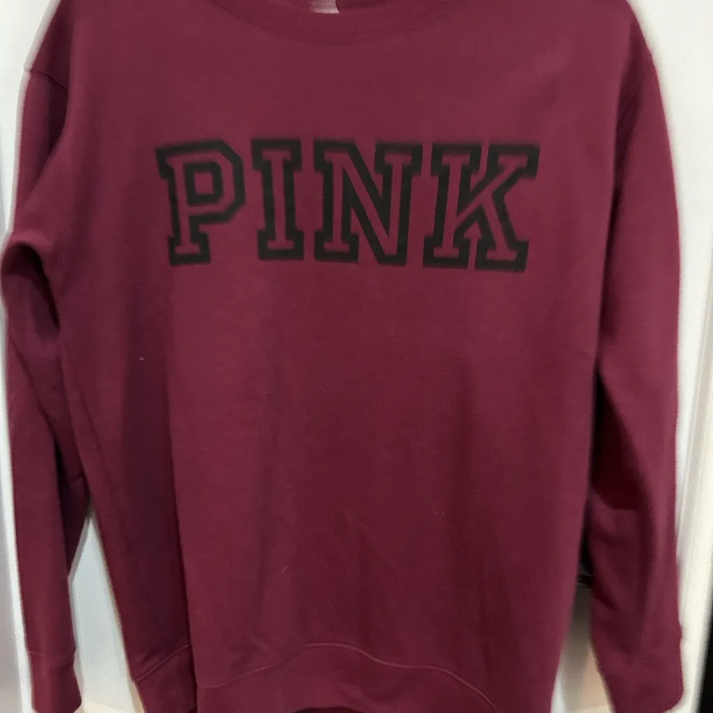 PINK Victoria's Secret Maroon Women's Sweatshirt Crewneck M - Image 2