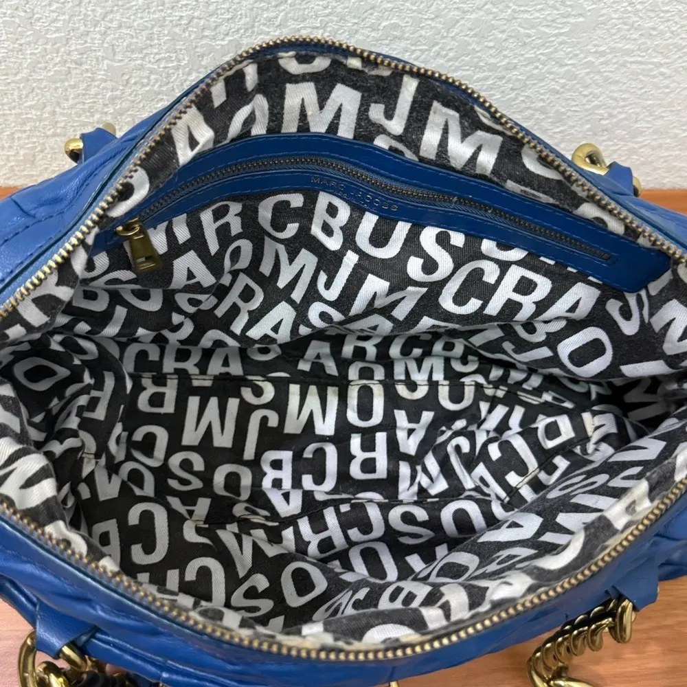 Rare MARC JACOBS Blue Patchwork Quilted Leather Chain Double Handle Shoulder Bag - Image 7