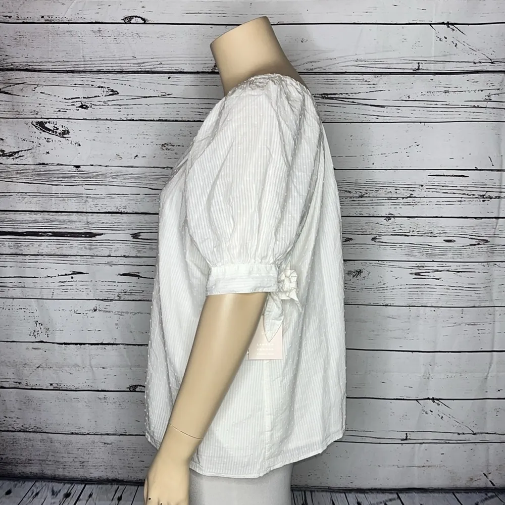 LC Lauren Conrad NWT Women’s Plus 2X Ivory Swiss Dot Button Down Peasant Shirt - Image 2