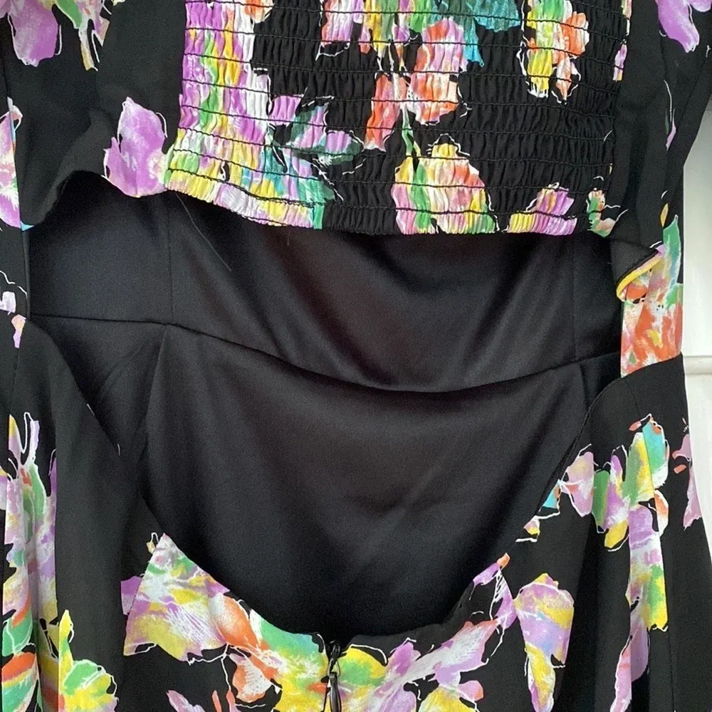 Lush NEW Square Neck Mini Dress Back Smocking Cutout Detail Dark Floral‎ Print - Image 16