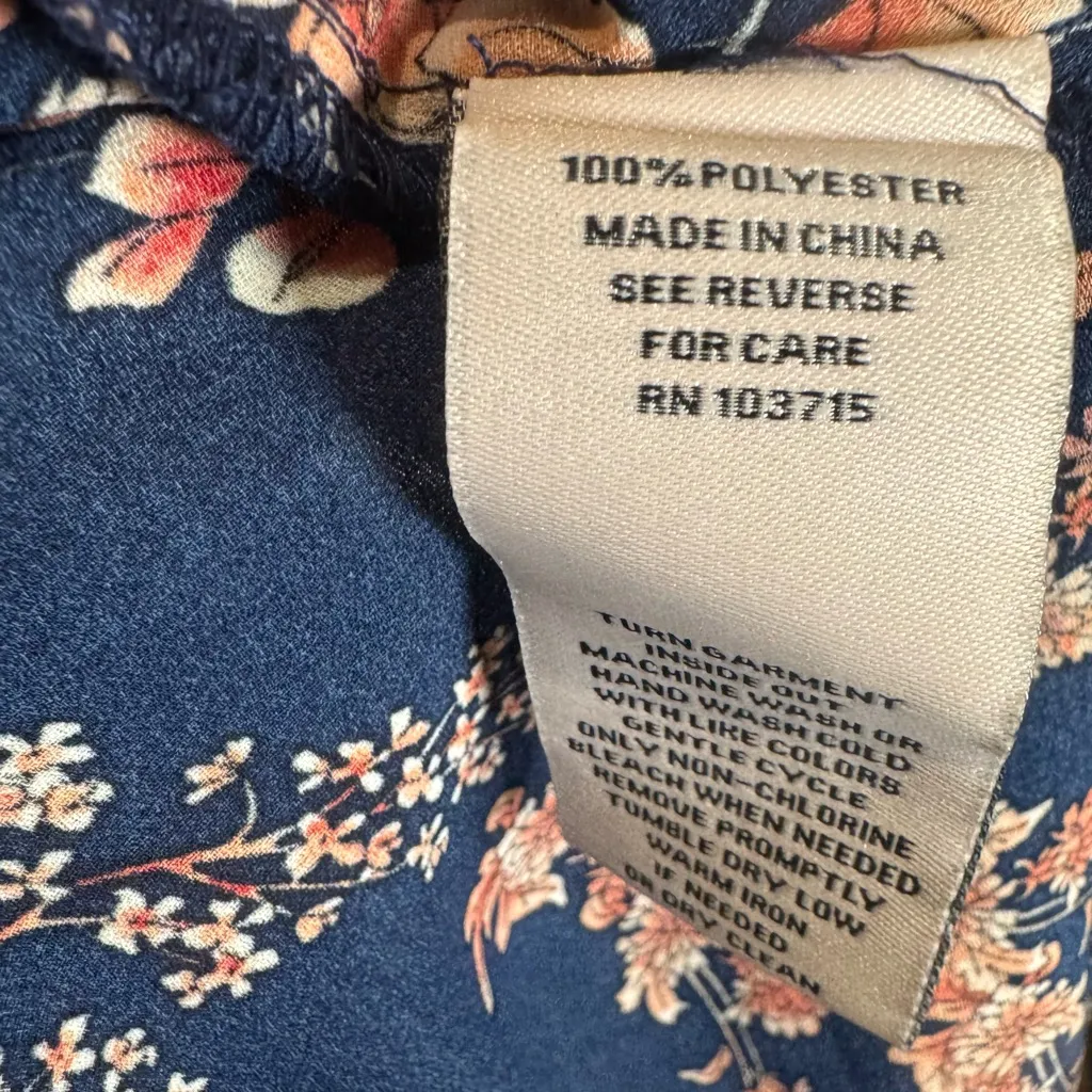 Nanette Lepore long sleeve navy floral smocked mock neck midi dress size 6 - Image 8