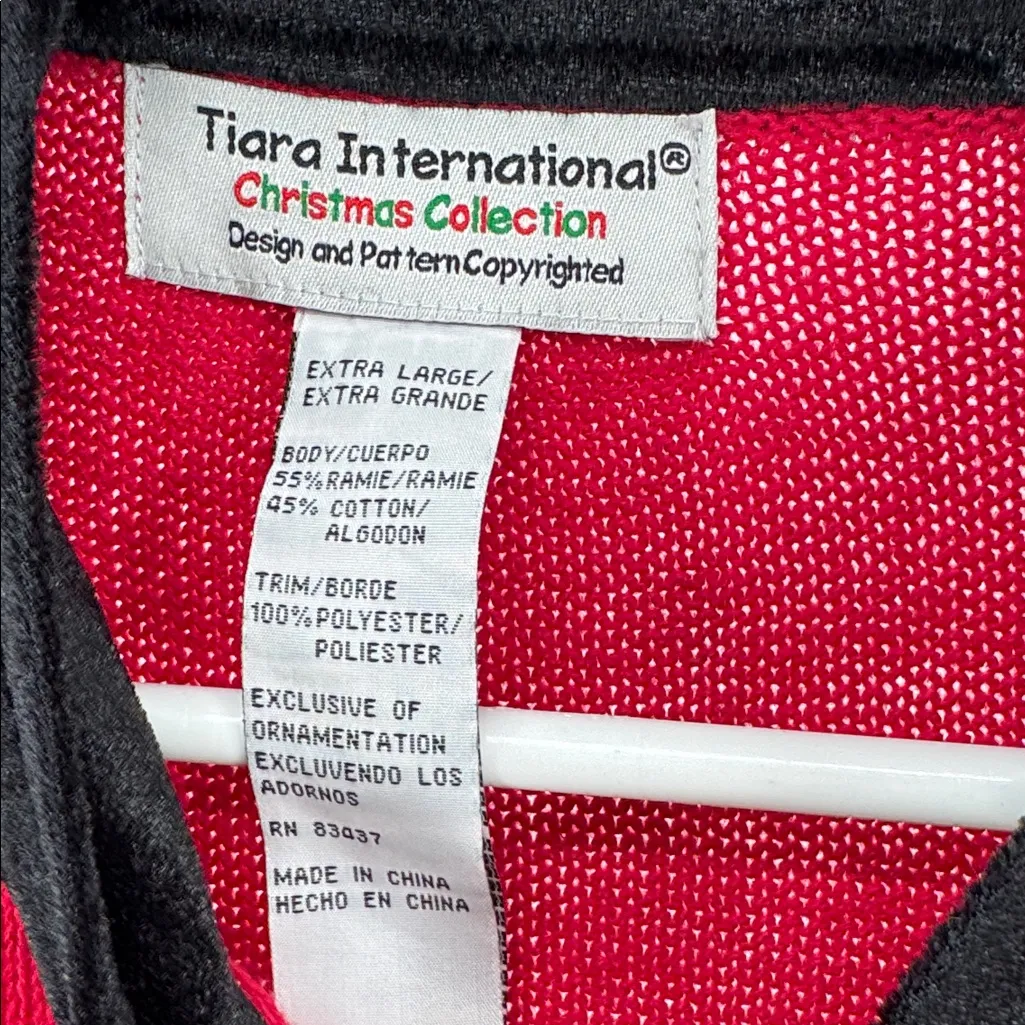 Tiara International Christmas Collection Red Women's zip front Cardigan beaded - Image 13