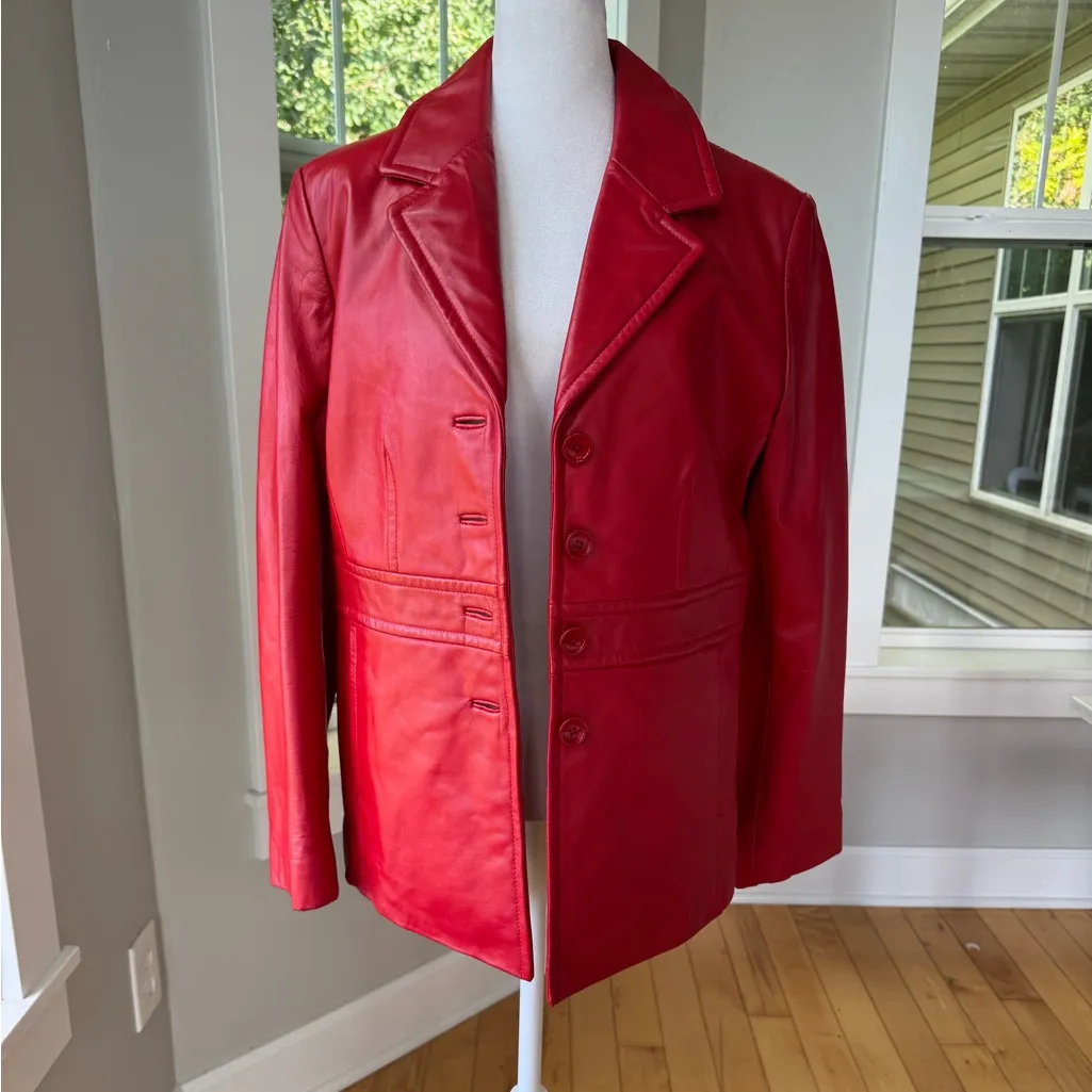 Vintage Studio Works Cherry Red Leather Jacket Coat Size Small - Image 9