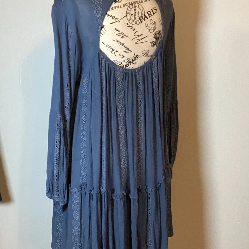 FREE PEOPLE KISS KISS EMBROIDERED BOHO Lace Tunic/Dress DENIM BLUE SIZE S/P - Image 8