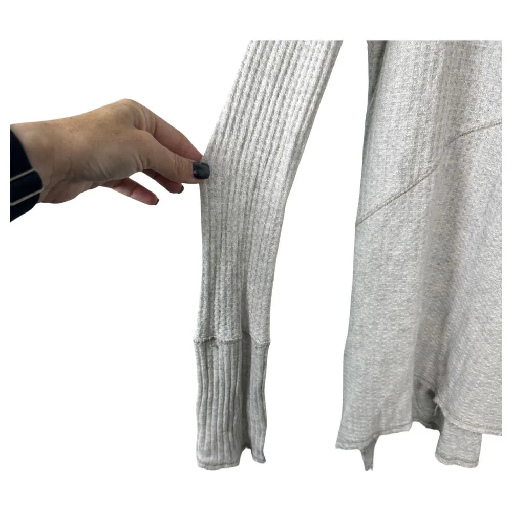 Free People Drippy Thermal Waffle Knit Raw Hem Long Sleeve Light Grey Top Medium - Image 7