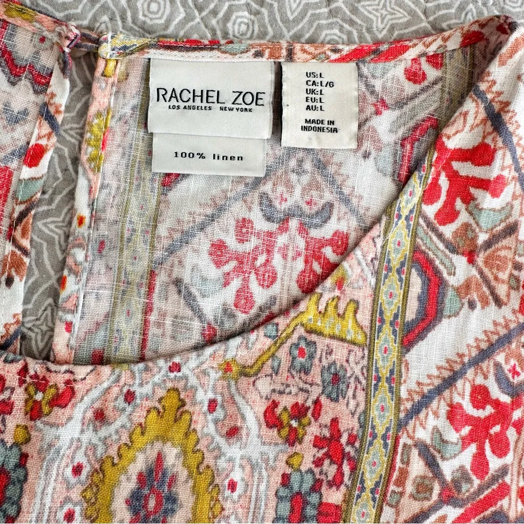 Rachel Zoe 100% Linen Sleeveless Aztec A-line Shift Dress Pockets Size L - Image 6