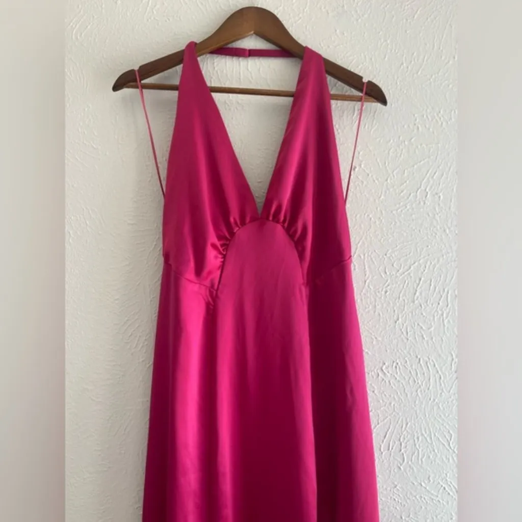 Free People Dance Till Dawn Dress Satin Halter Open Back Strangelove Sz L - Image 5