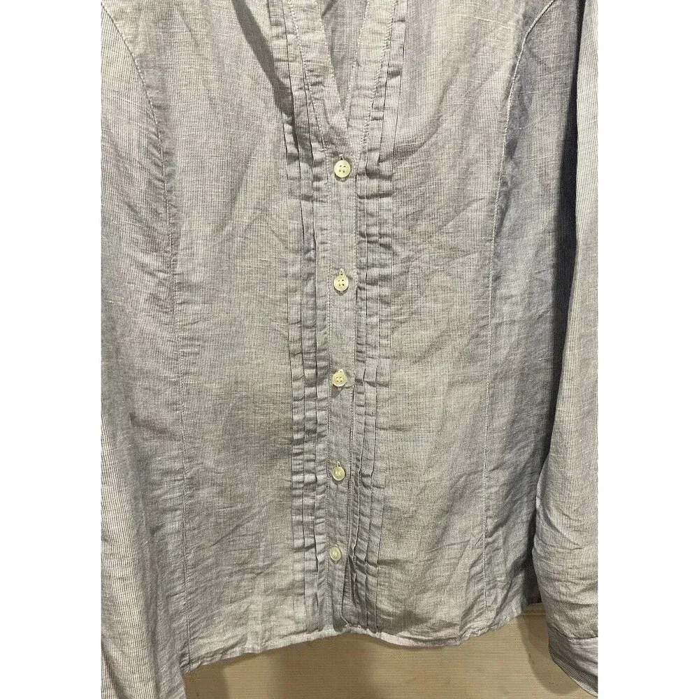 H&M Divided Blue Striped Linen Cotton Buttondown Tunic Top‎ Blouse Women’s Sz 14 - Image 5