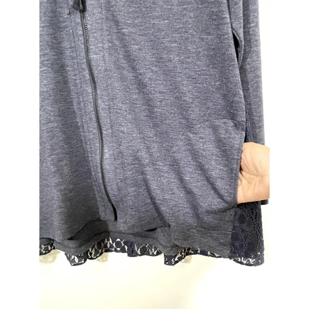 LOGO Lounge by Lori Goldstein Zip Front Cardigan Lace Back Blackberry Medium - Image 4