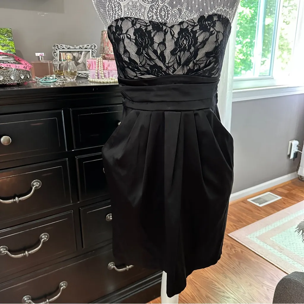 Fab’rik Ruby Rox Black Lace Bodice Strapless LBD with Pockets Size 9 (EUC) - Image 3
