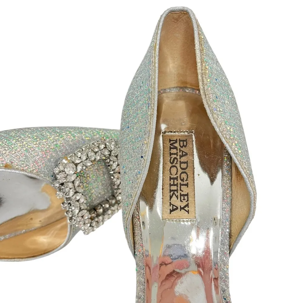 Badgley Mischka Gaiana Pumps Heels Sparkle Embellished Silver Size 8.5 - Image 6