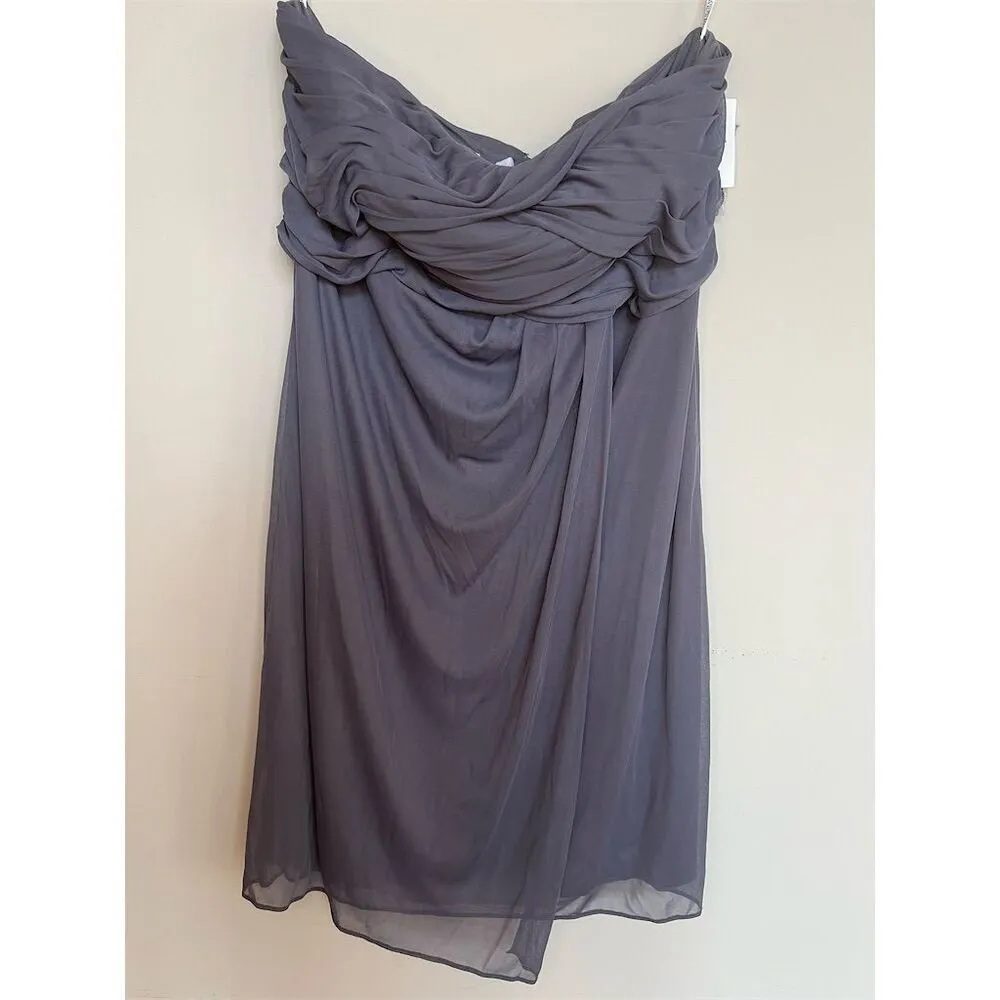 NWT David's Bridal Short Strapless Mesh Bridesmaid Dress Size 14 Pewter Gray - Image 4