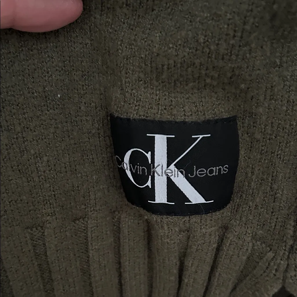 Calvin Klein Olive Green Hooded Pullover  Sweater Size Large - Image 3