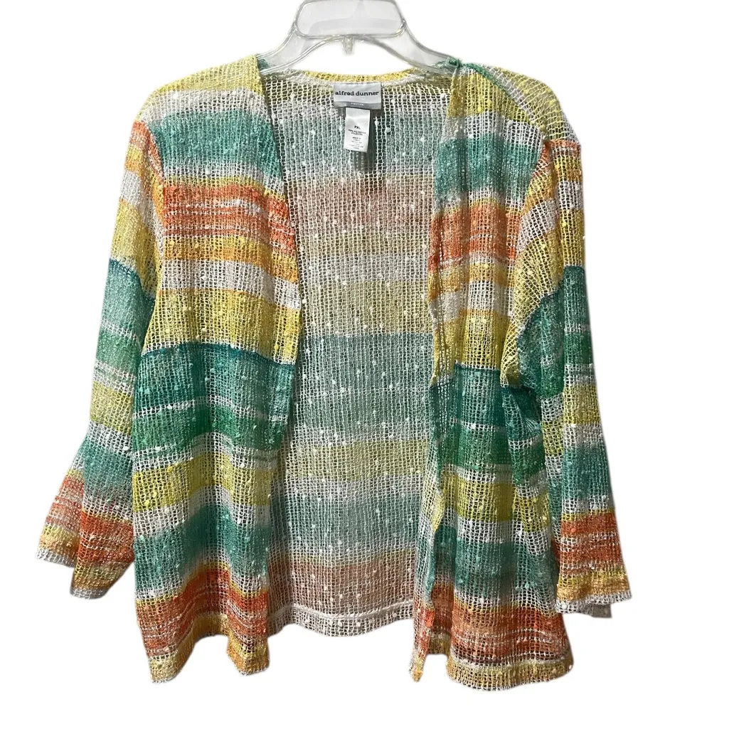 Alfred Dunner Spring Lake 3/4 Sleeve Top PXL Multicolor Mesh Cardigan Beachy - Image 3