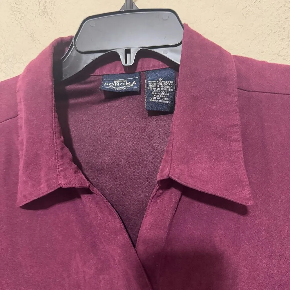 Sonoma womens 1X Chamois Shacket snap front shirt long sleeve burgundy plum - Image 2