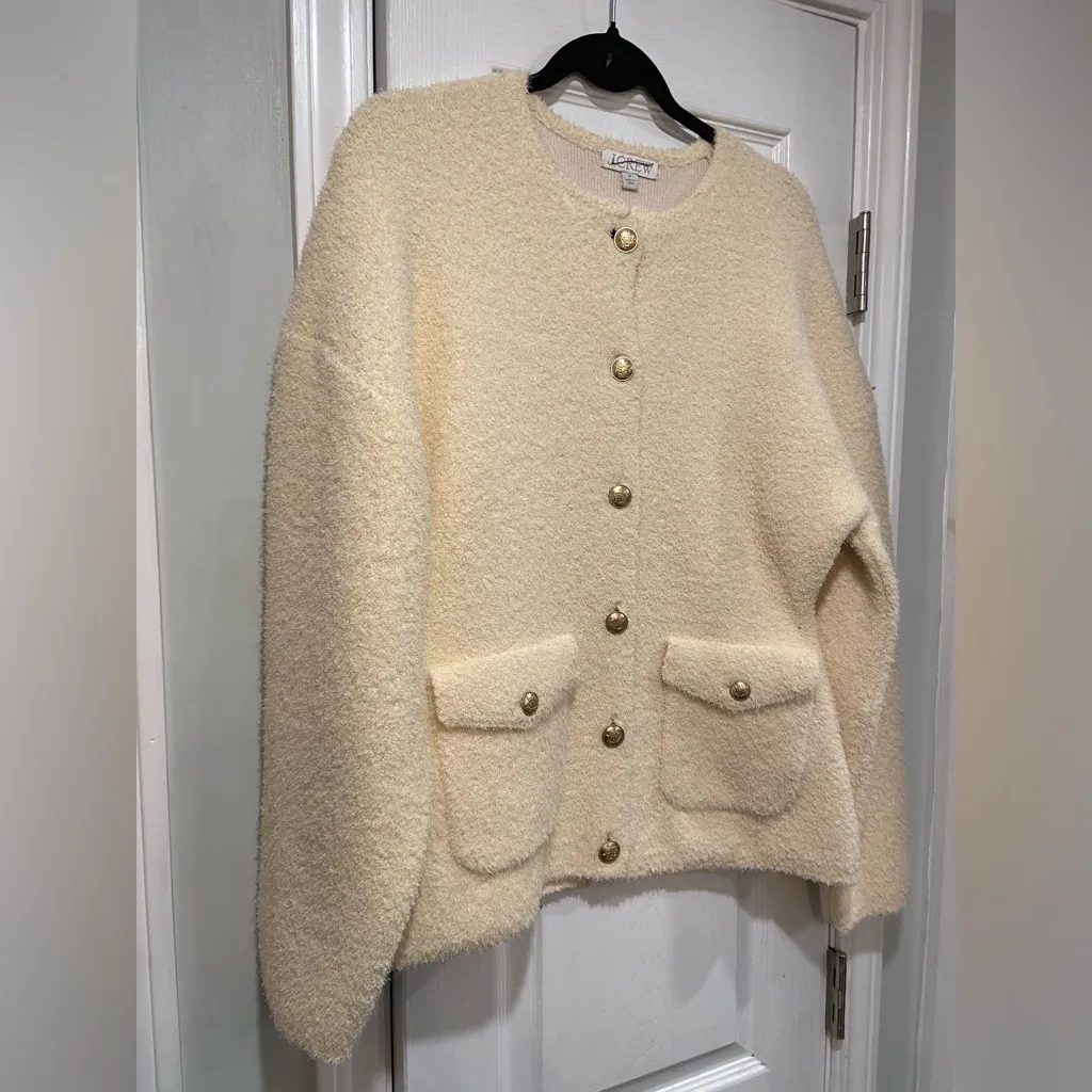 NWT J. Crew Size M Cream Gold Button Cinched Waist Sweater Jacket Knit Cardigan - Image 3