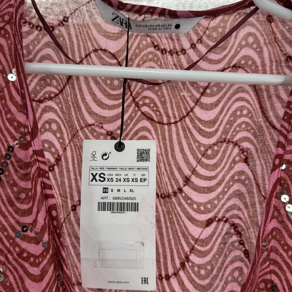 Zara burgundy Pink Sequin Swim Coverup xs lightweight vacation resort beach - Image 11