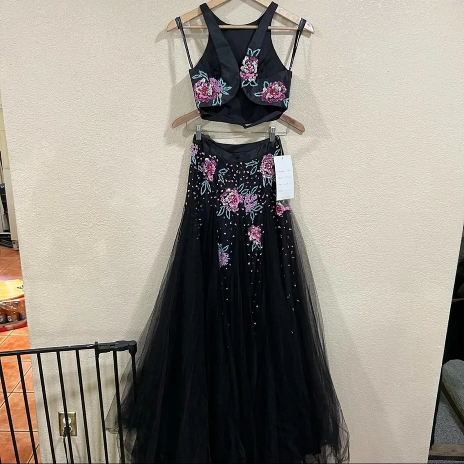Rachel Allan 7511 floral black tulle high neckline two piece prom dress NEW 0 - Image 7