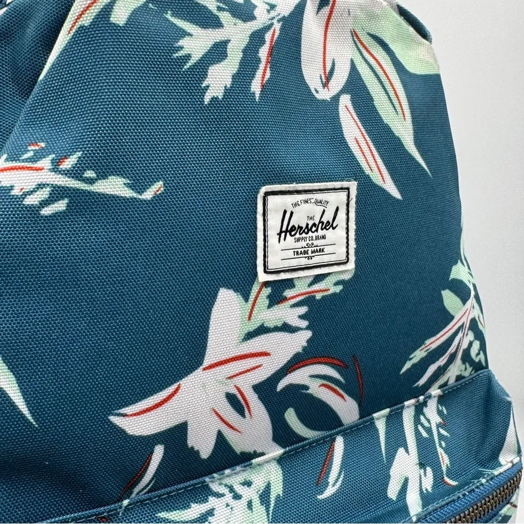 Herschel Supply Co Floral Print Backpack Blue Zip Front Pocket Casual School Bag - Image 3