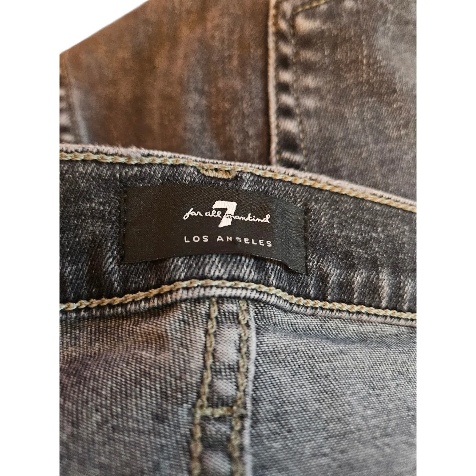 7 For All Mankind High Waist Cropped Straight Jeans Black Distressed Size 32 - Image 3