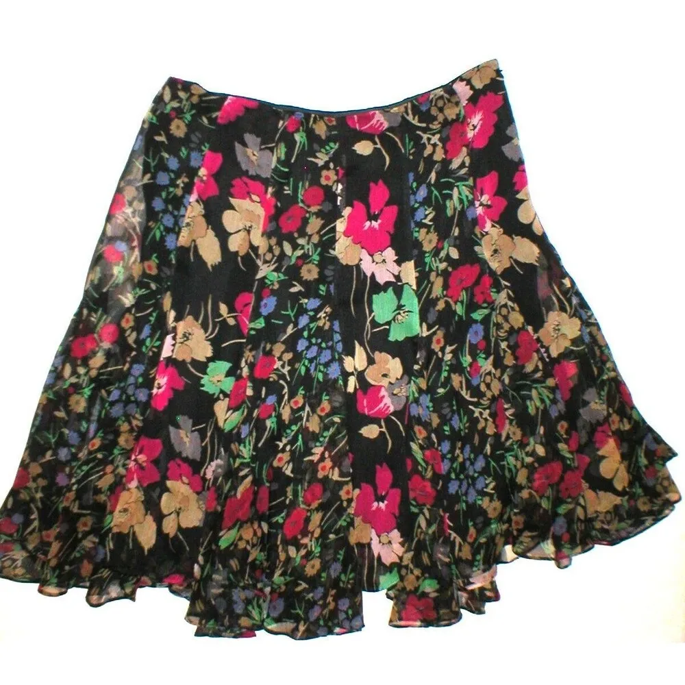 New Womens $125 Ralph Lauren Silk Black Floral Skirt 10 Pink Green Blue Tan NWT - Image 2