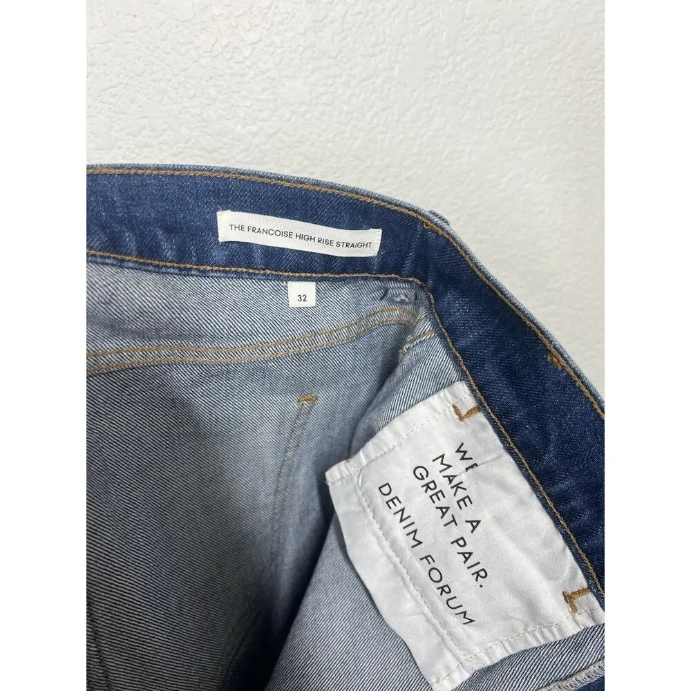 Denim Forum The Francoise High Rise Straight Jean Size 32 Aritzia Blue - Image 4