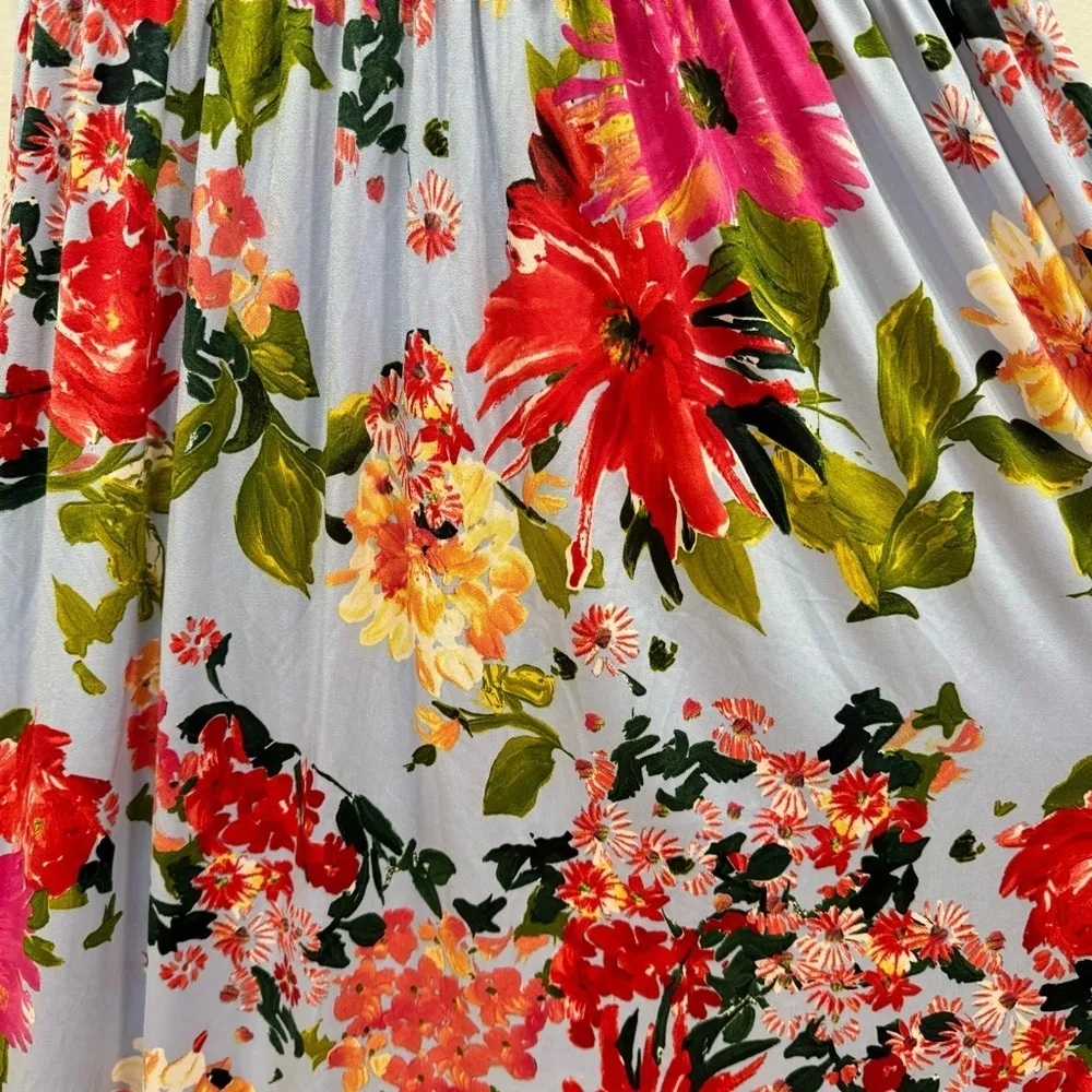 Gilli Baby Blue w Colorful Tropical Floral Print Halter Maxi Dress ModCloth Size M - Image 10