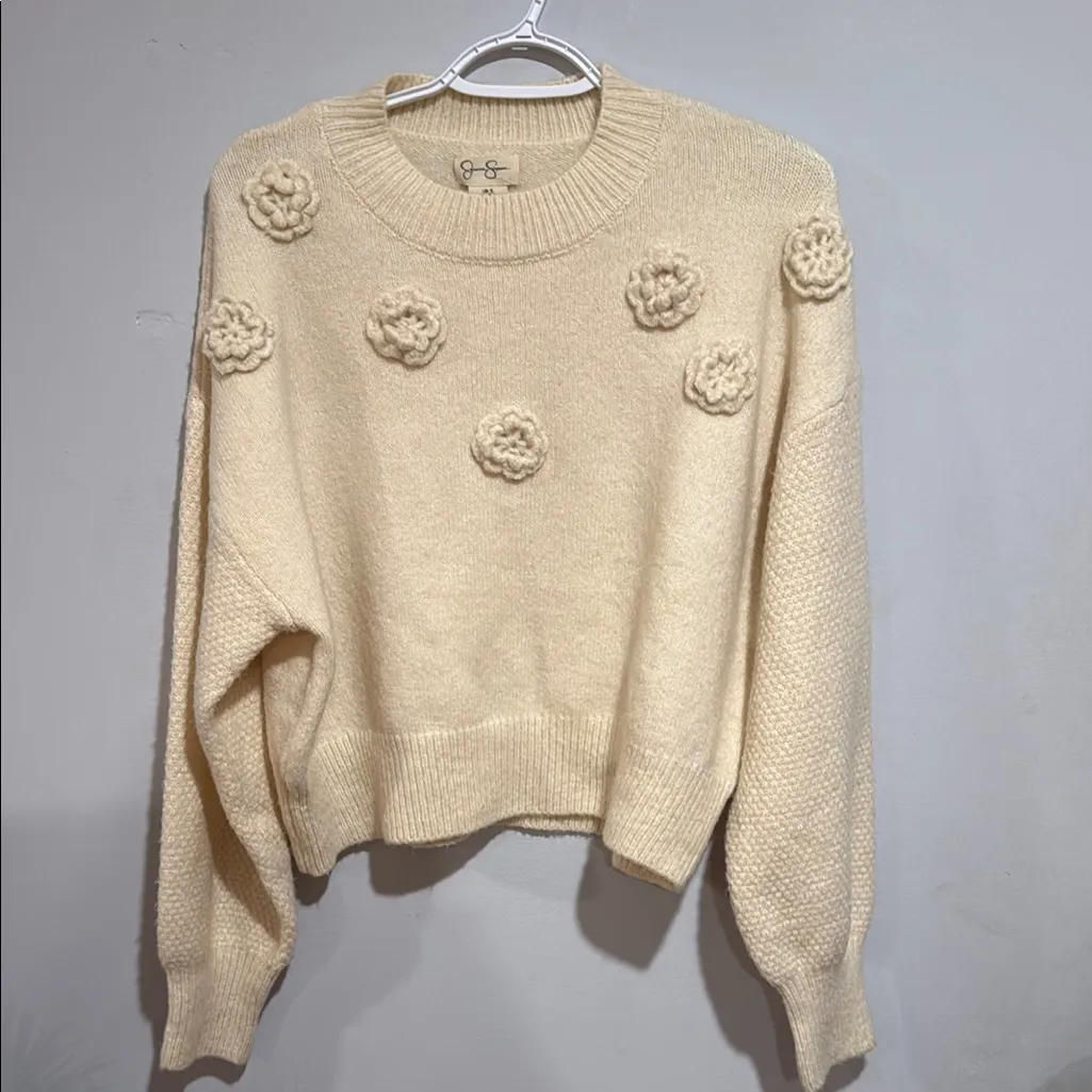Jessica Simpson Cream Crew Neck Sweater with Ribbed Cuffs - Image 8