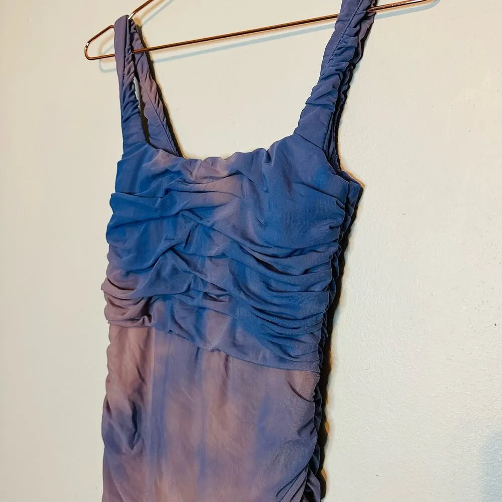 NOOKIE Cobalt Blue Corseted Sheer Overlay Bodycon Cocktail Midi Dress size L - Image 12