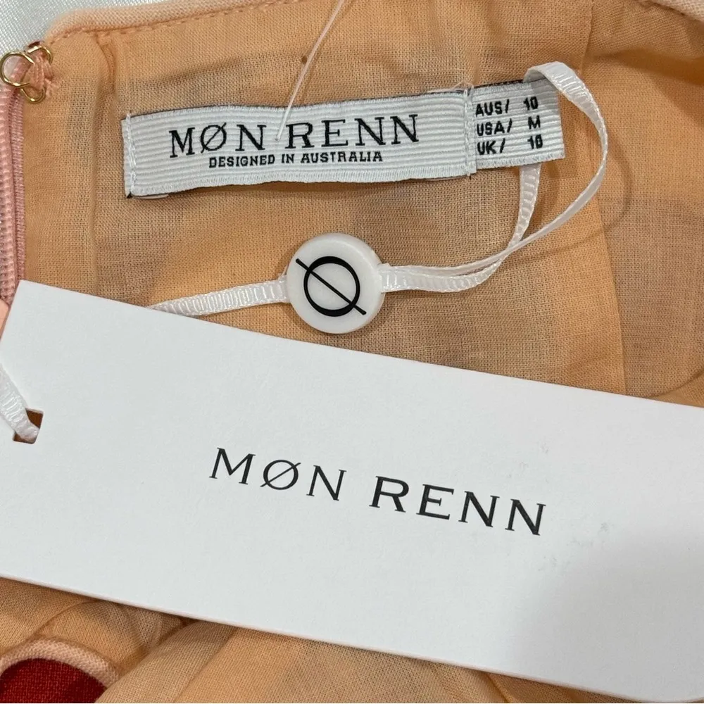 Mon Renn Surreal Midi Dress Tropico Print Red Medium Drop Waist Cotton Vacation - Image 8