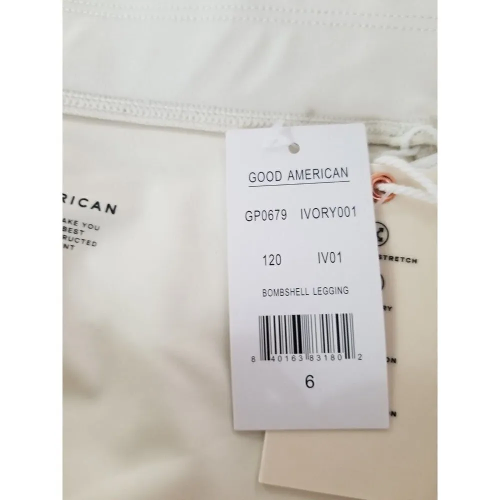 Good American Good Waist Crop Ivory Lace Up Bombshell Legging Size 6= 3XL - Image 5