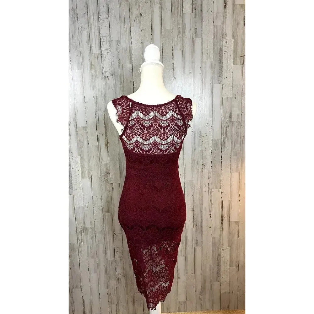 Intimately Free People Women's Extra‎ Small Peekaboo Burgundy Lace Bodycon Dress Red Size XS - Image 6