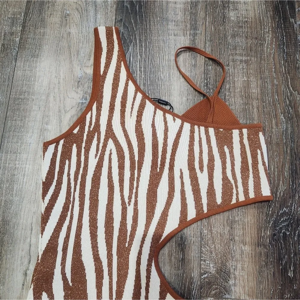 Retrofete Dimi Dress in Brown Zebra Size Large NWT Cutout Sleeveless Mini - Image 7