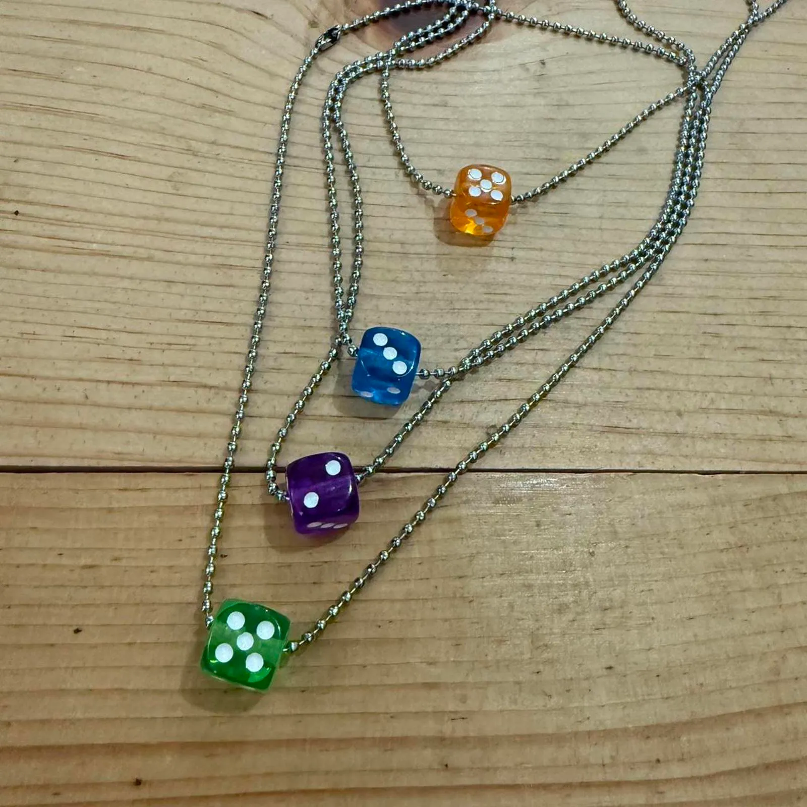 Handmade 18" Dice Ball Chain Necklace Silver - Image 3