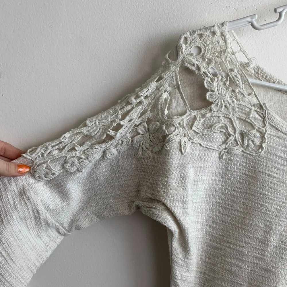 Maurices Cream & Thick Lace Shoulder Long Sleeve Shirt - Image 6