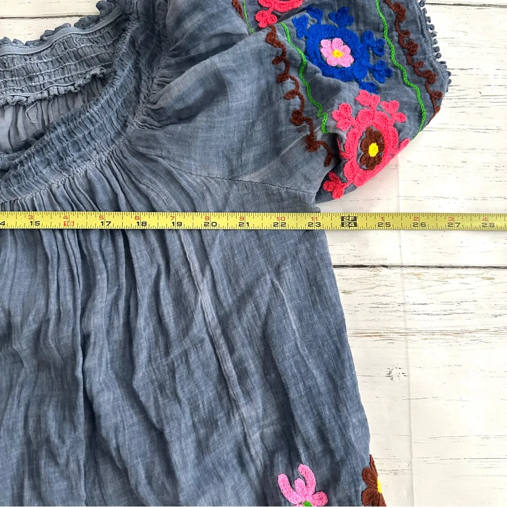 Boston Proper Off Shoulder Top M Blue Embroidered Floral Elastic Boho Peasant - Image 10