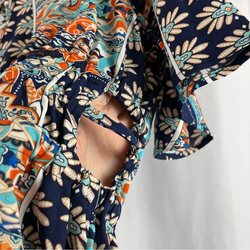 Shein Medium 6 Flowy Abstract Floral Print Dress Side Cut Outs Summer Vacation - Image 3