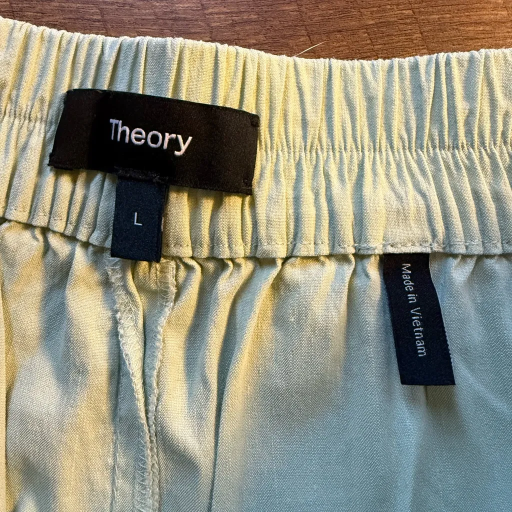 Theory Women's Mint Green lime Bermudas linen size l large EUc - Image 4
