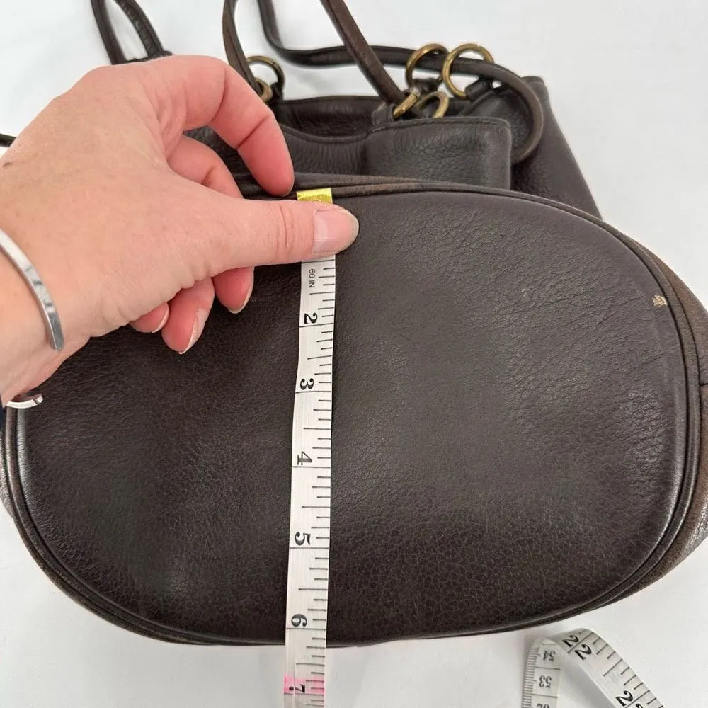 Stone‎ Mountain Dark Chocolate Brown Pebbled Leather Brass Grommet Bucket Bag - Image 10