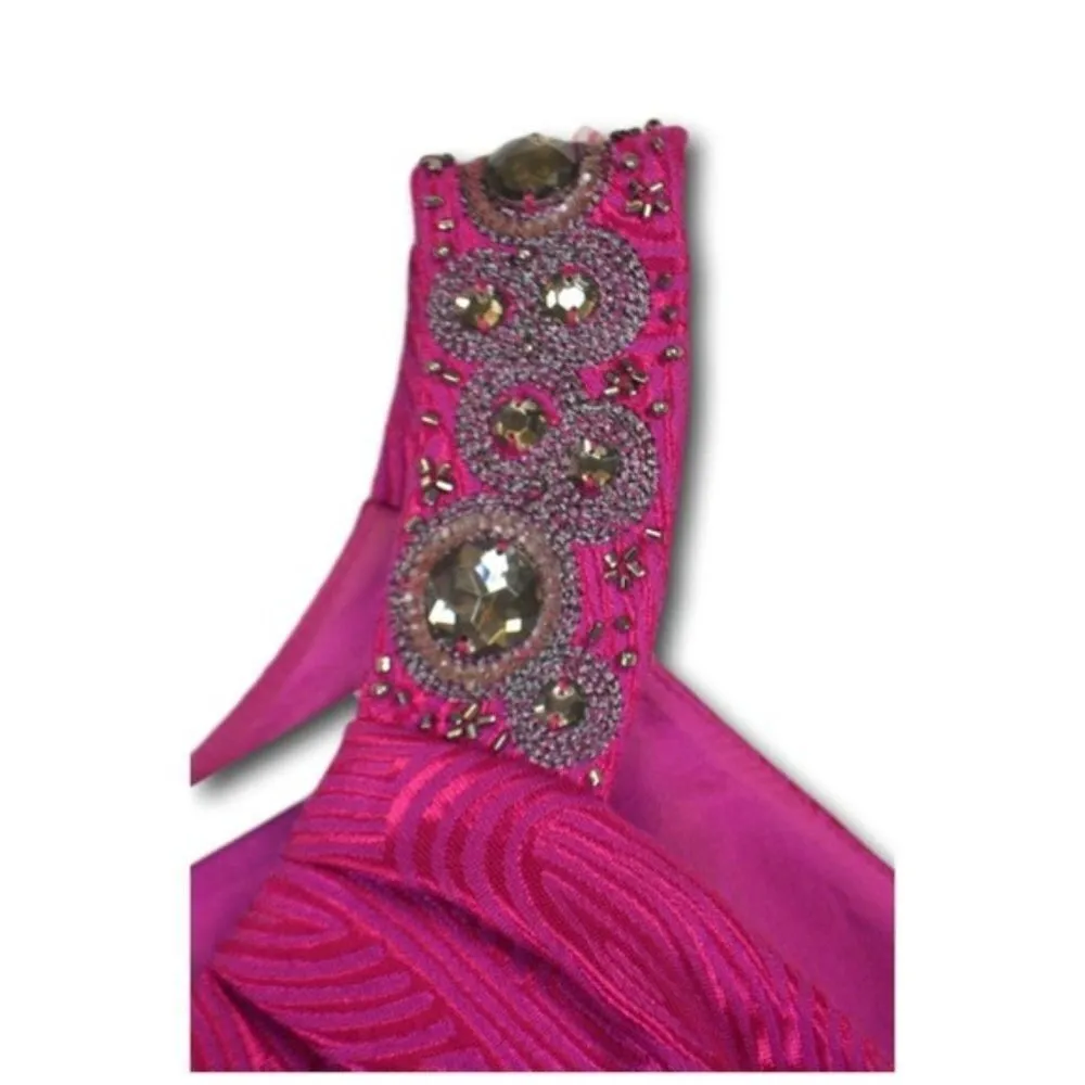 Tahari Arthur S Levine Cerise Pink Beaded / Sequin Party / Cocktail Dress - Image 3