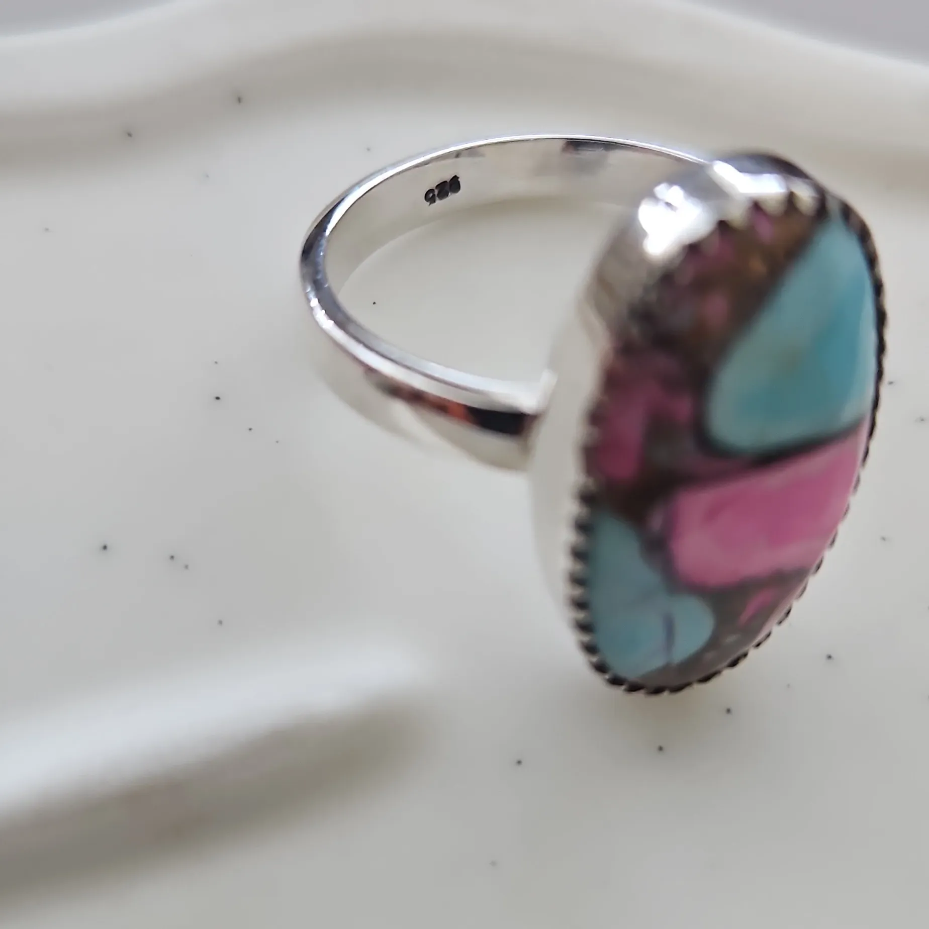 Cotton Candy Turquoise Oval Ring Size adjustable - Image 4