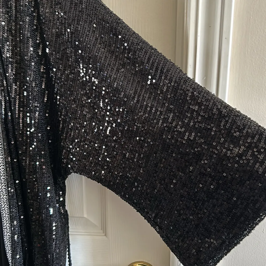 Chelsie & Violet Black Open Front Sequin Duster Jacket‎ Belted Kimono Size XL - Image 12