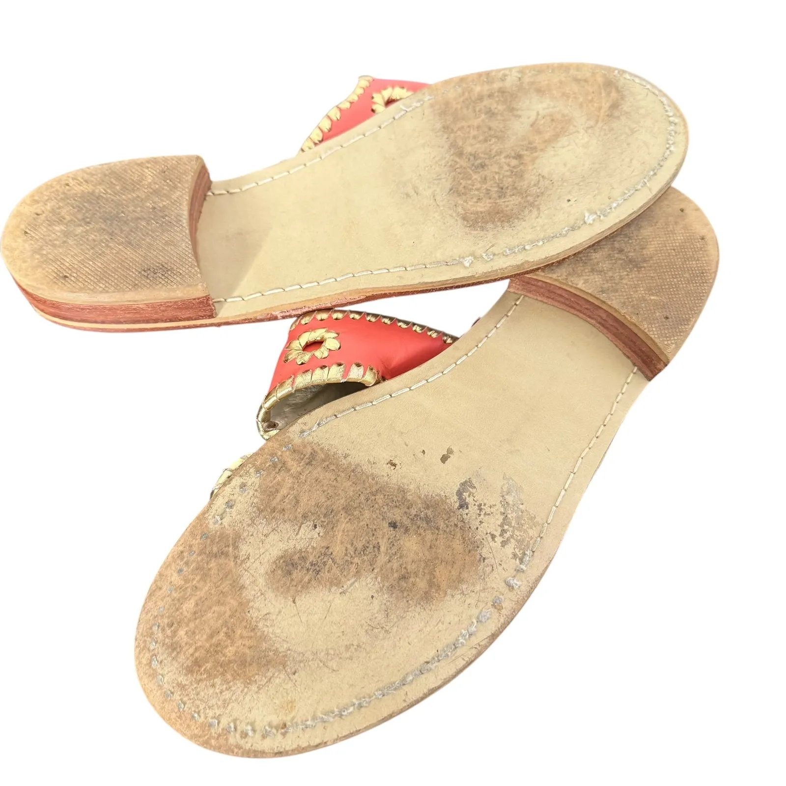 Jack‎ Rogers Nantucket Thong Sandals Coral Gold Size 8 Slip On Shoes Leather - Image 9