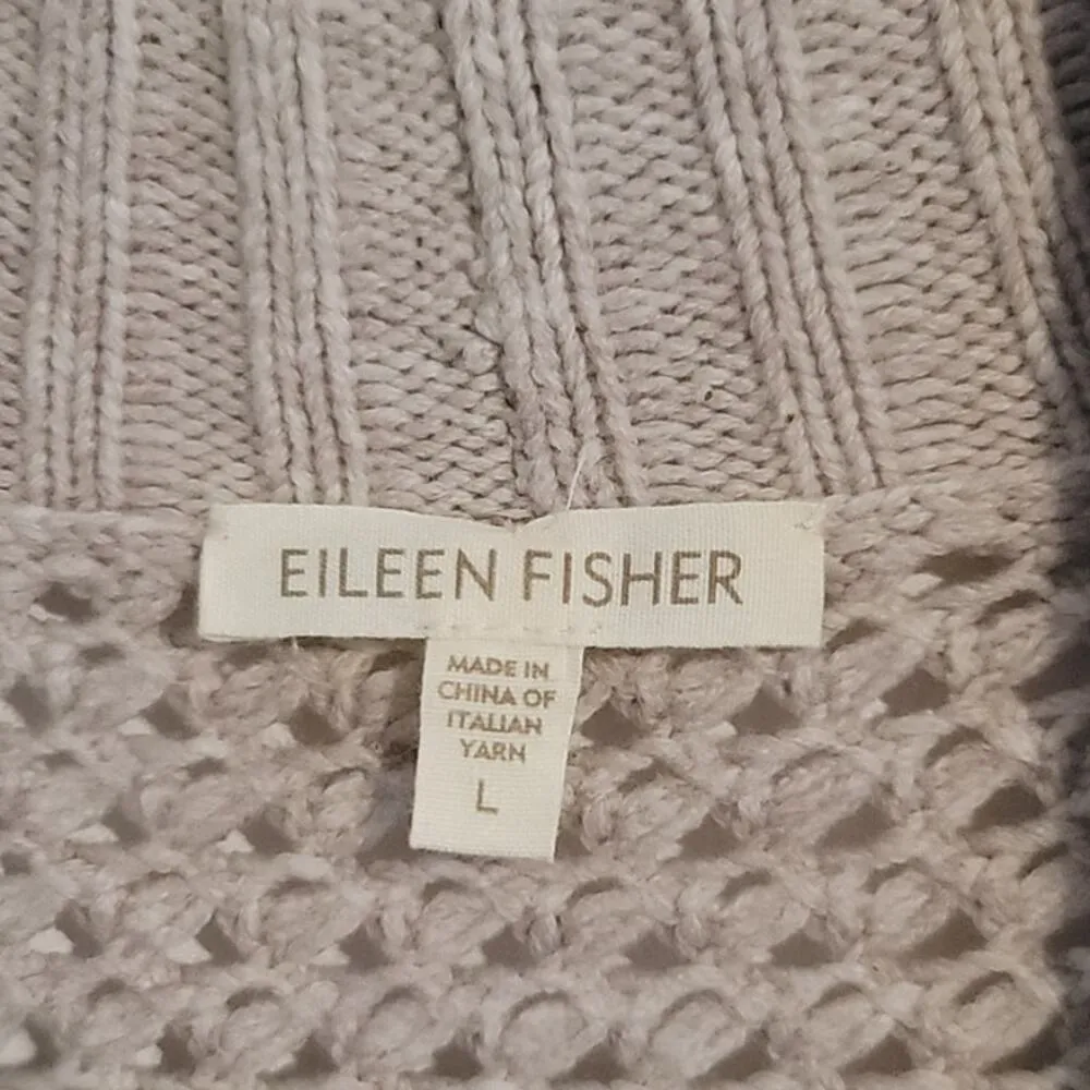 Eileen Fisher Open Weave Shawl Collar Cardigan Oatmeal Large - Image 3