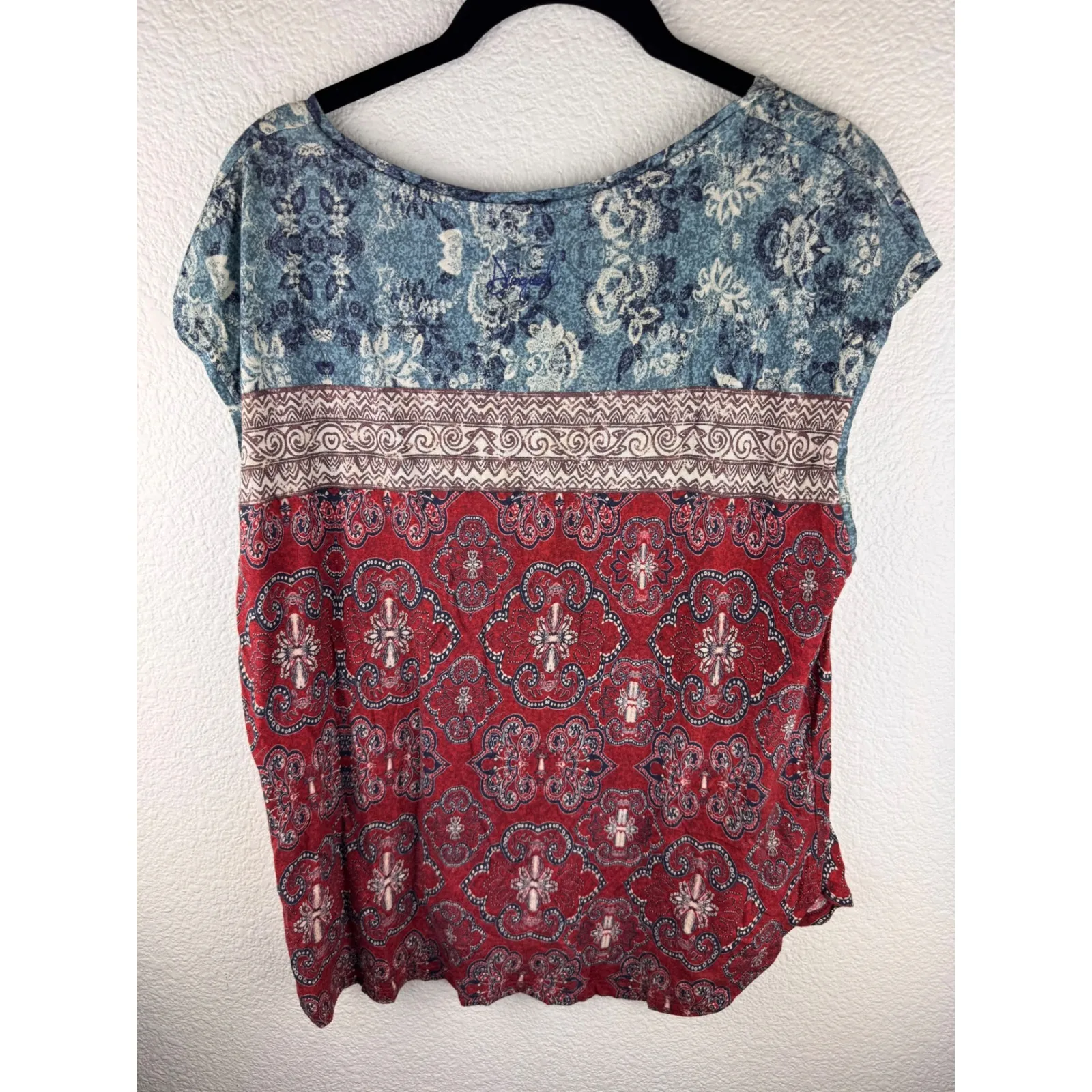 Desigual Women Size L Boho Short Sleeve Top Ethnic Geometric Vibrant Abstract - Image 3