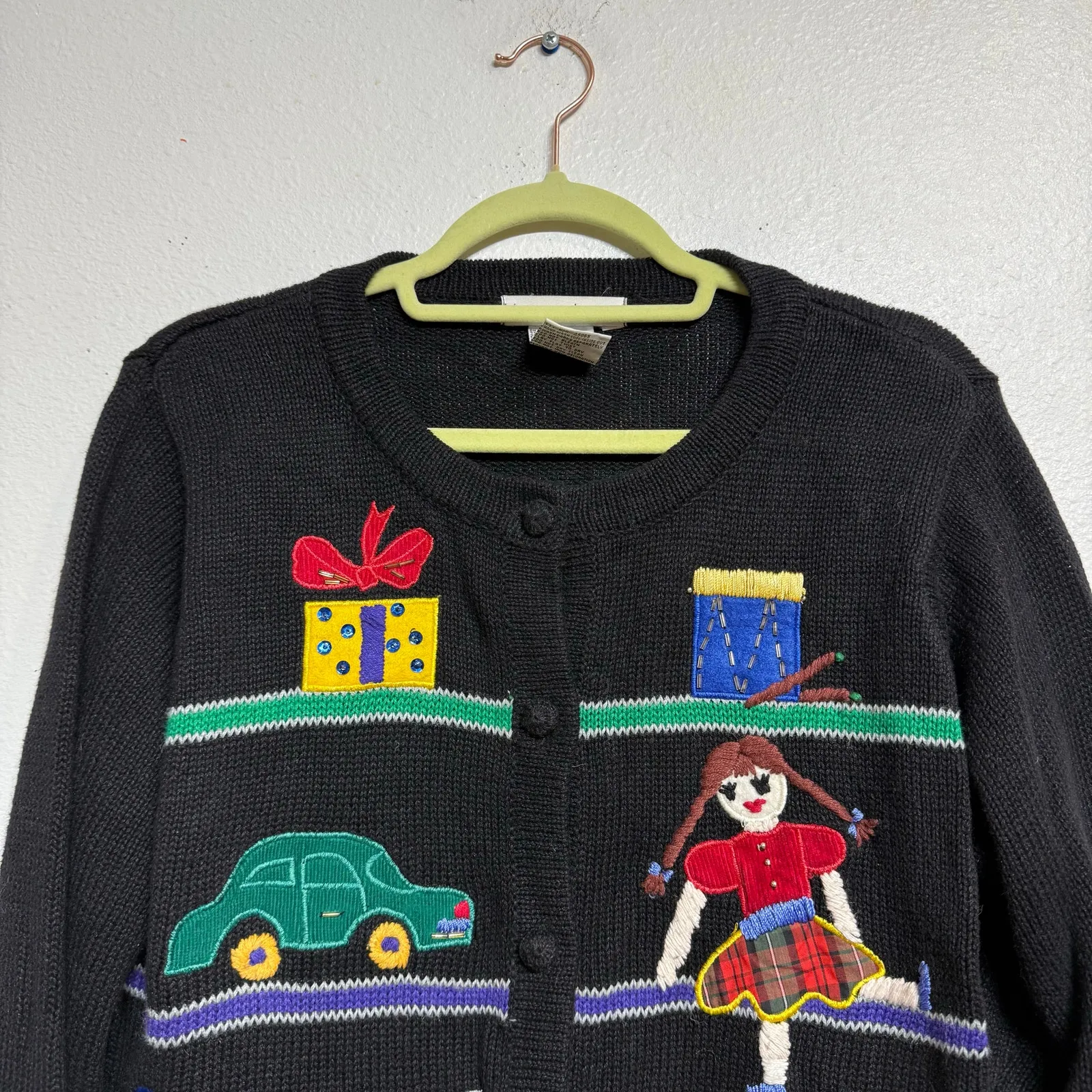 Victoria Jones Black Embellished Embroidered Christmas Vintage Cardigan Sz S - Image 3