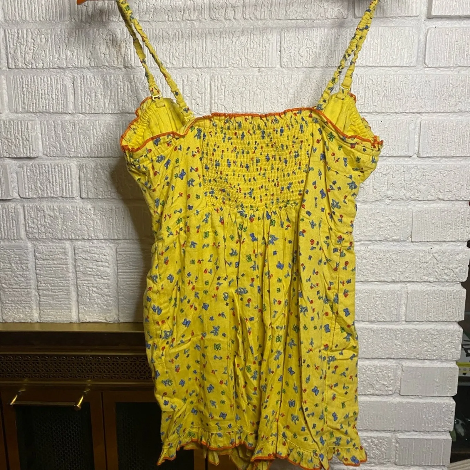 Urban‎ Outfitters Betti Print Linen Blend Floral Romper Shorts Yellow Size XS - Image 7