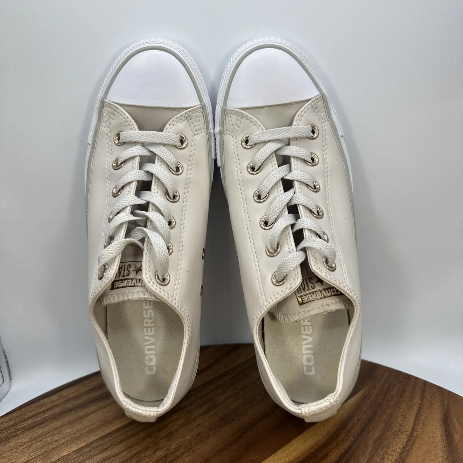 Converse Chuck Taylor All Star Low Top Shoes Pale Putty Leather Women's 10 - Image 7