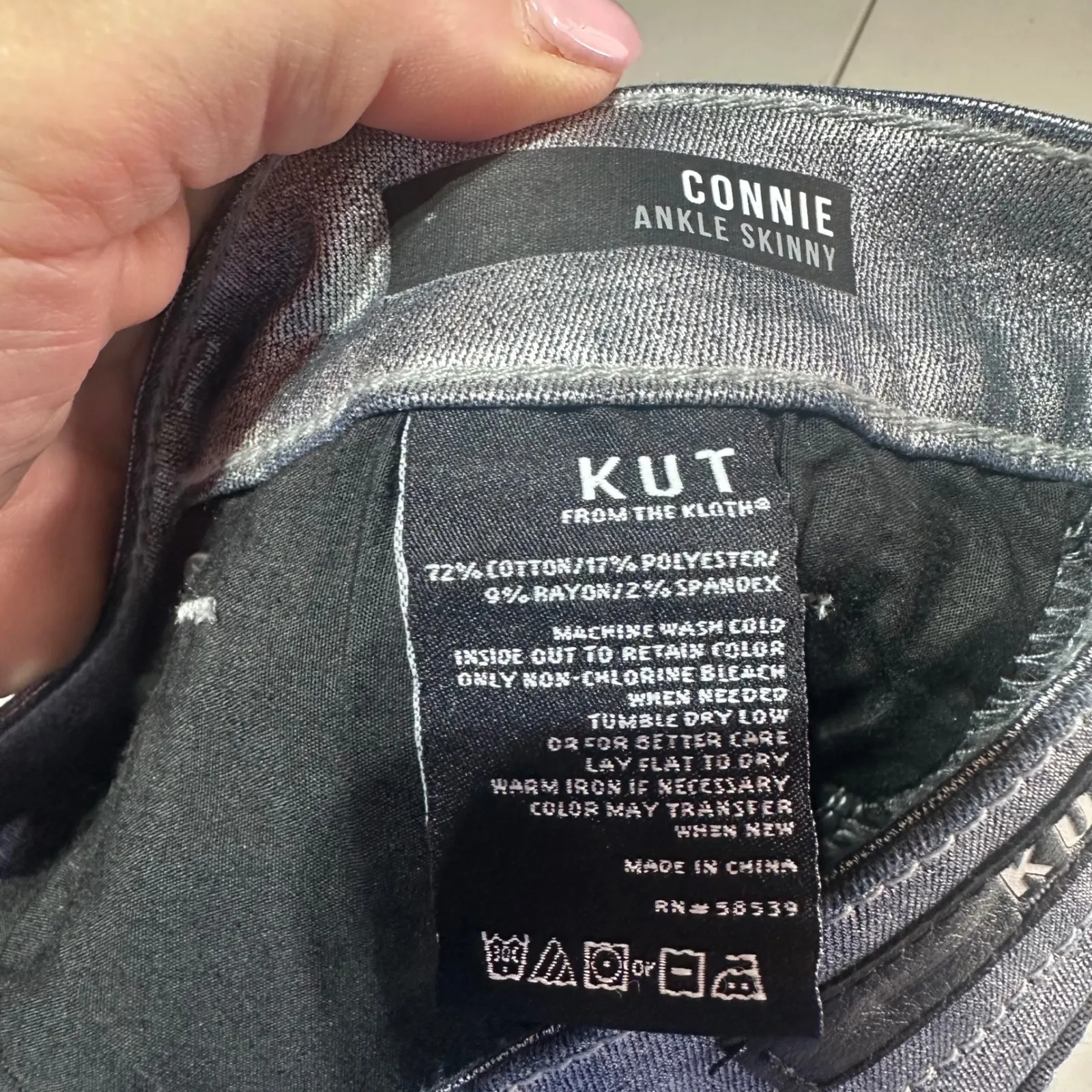 KUT‎ From The Kloth Connie Ankle Skinny Silver Metallic Jeans Size 16 Womens - Image 12